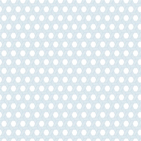 Sky Blue & White Cabana Wicker Wallpaper