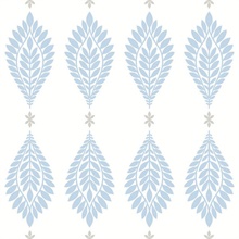 Sky Blue, White & Grey Mirasol Palm Frond Medallion Wallpaper