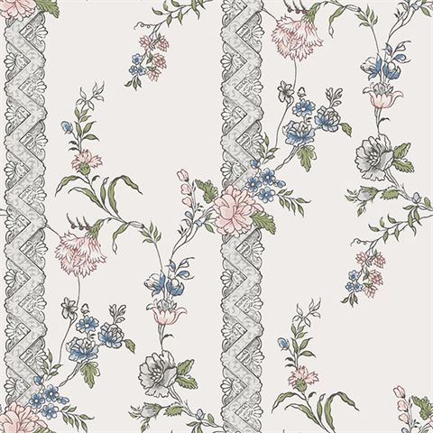 Slottsteatern Multicolor Floral Stripe Wallpaper