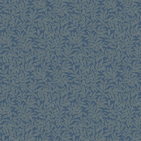 Small Leaf Trail Prussian Blue Wallpaper