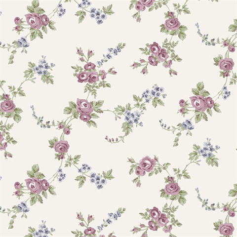 Small Rose Vines Pink, Navy & Green Wallpaper