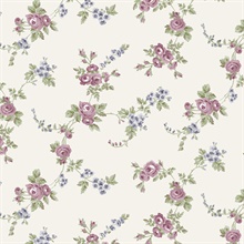 Small Rose Vines Pink, Navy & Green Wallpaper