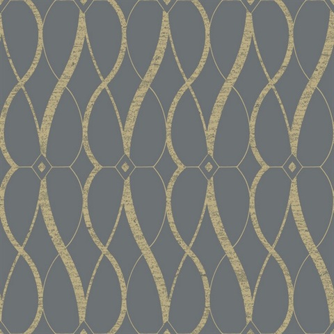 Smoke & Gold Art Deco Geometric Hourglass Wallpaper