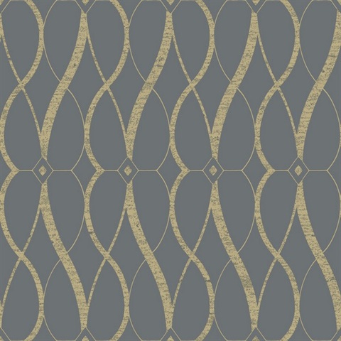 Smoke & Gold Art Deco Geometric Hourglass Wallpaper