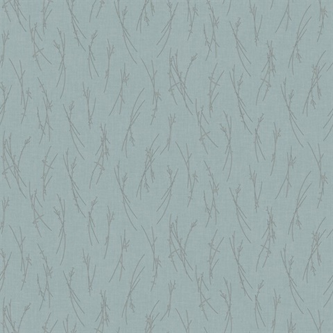 Smokey Blue & Silver Leaf & Sprig Banches Wallpaper