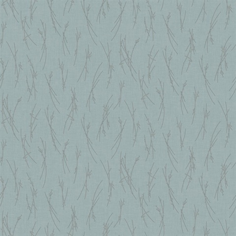 Smokey Blue & Silver Leaf & Sprig Banches Wallpaper