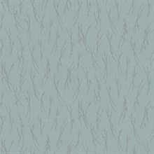Smokey Blue &amp; Silver Leaf &amp; Sprig Banches Wallpaper