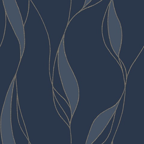 Society Hill Navy Abstract Leaf Wallpaper