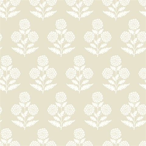 Souci Beige Marigolds Block Floral Wallpaper