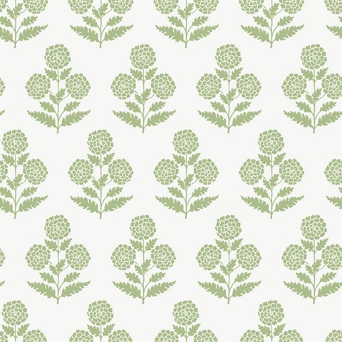 Souci Green Marigolds Block Floral Wallpaper