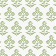 Souci Green Marigolds Block Floral Wallpaper