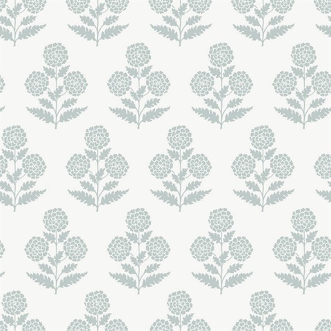 Souci Light Blue Marigolds Block Floral Wallpaper
