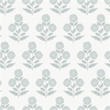 Souci Light Blue Marigolds Block Floral Wallpaper