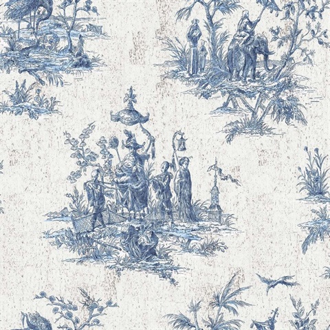 South East Indigo Asian Toile Cork Wallpaper