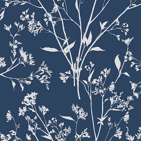 Southport Navy Blue Coastal Branches Wallpaper