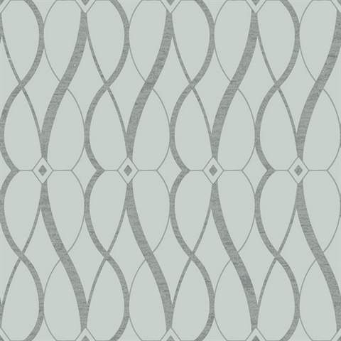 Spa & Silver Art Deco Geometric Hourglass Wallpaper