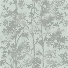 Spa & Silver Metallic Floral & Leaf Texture Wallpaper