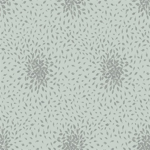 Spa & Silver Textured Scattered Leaves Wallpaper