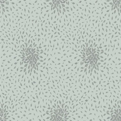 Spa & Silver Textured Scattered Leaves Wallpaper