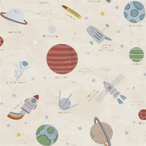 Space Adventure Beige Outer Space Wallpaper