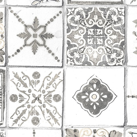 Spanish Tile White & Grey Wallpaper