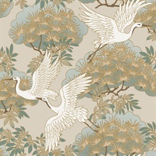 Sprig & Heron Beige Graceful Birds Wallpaper