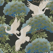 Sprig & Heron Black Graceful Birds Wallpaper
