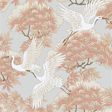 Sprig & Heron Coral Graceful Birds Wallpaper