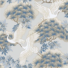 Sprig & Heron Light Blue Graceful Birds Wallpaper