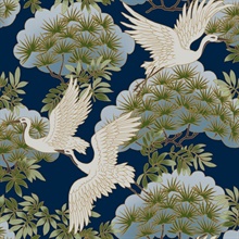 Sprig & Heron Navy Graceful Birds Wallpaper