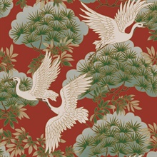 Sprig &amp; Heron Red Graceful Birds Wallpaper