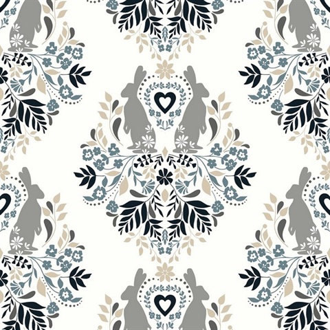 Spring Damask Damask Bluestone & Grey Peel and Stick Wallpaper
