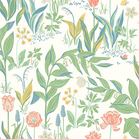 Spring Garden Off-White Botanical Wallpaper