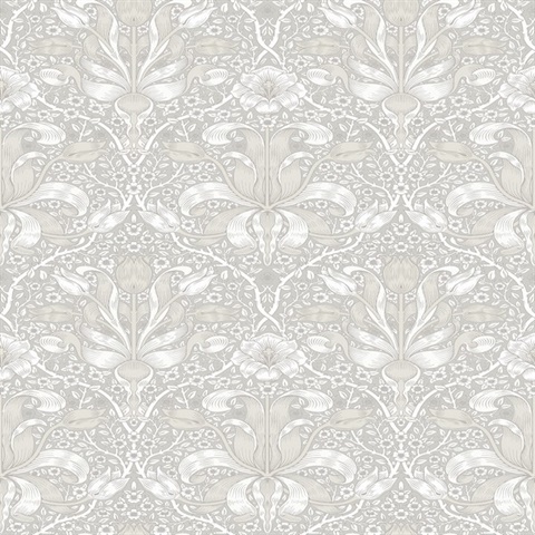 Spring Thicket Dove Tulip Damask Wallpaper