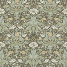 Spring Thicket Green Tulip Damask Wallpaper