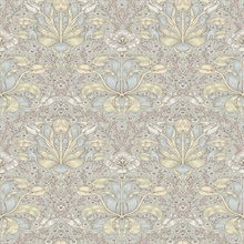 Spring Thicket Light Blue Tulip Damask Wallpaper