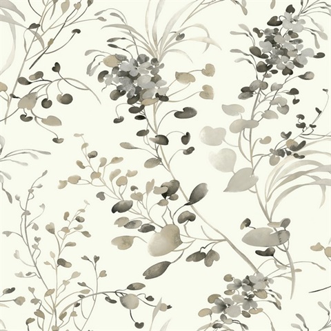 Spring Whispers Charcoal Watercolor Leaf Wallpaper