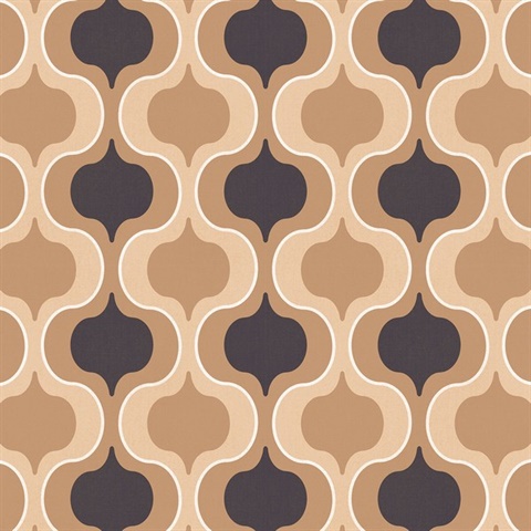 Squeeze Beige, Black & Tan Retro Wallpaper