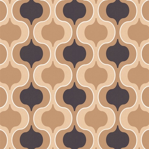 Squeeze Beige, Black & Tan Retro Wallpaper