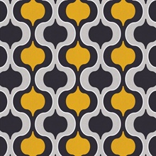 Squeeze Black, Yellow & Grey Retro Wallpaper