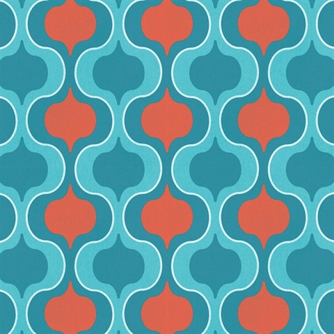 Squeeze Turquoise & Orange Retro Wallpaper