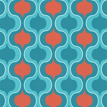 Squeeze Turquoise & Orange Retro Wallpaper