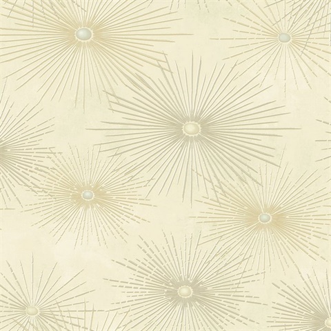 Starburst Geo Geometric Ivory & Metallic Gold Peel and Stick Wallpaper