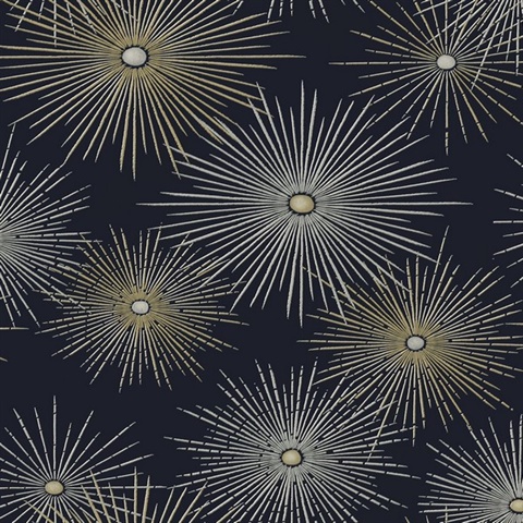 Starburst Geo Geometric Midnight & Gold Peel and Stick Wallpaper