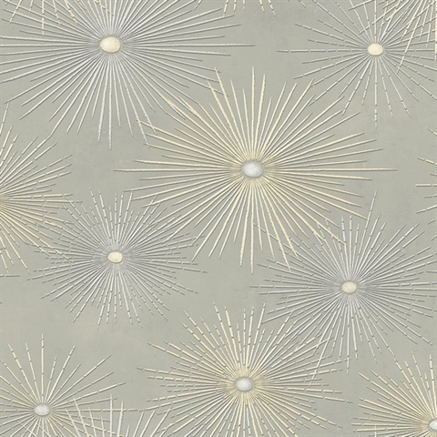 Starburst Geo Geometric Silversmoke & Metallic Gold Peel and Stick Wal