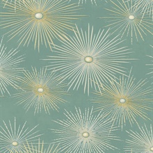 Starburst Geo Geometric Teal & Metallic Gold Peel and Stick Wallpaper