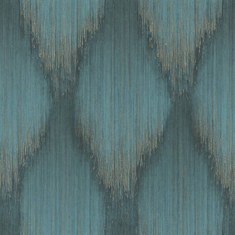 Starfall Teal Metallic Ikat Wallpaper