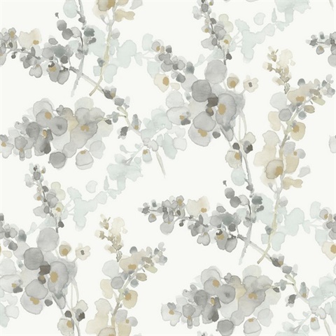 Steel Watercolor Floral Blossom Fling Wallpaper