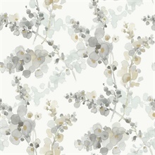 Steel Watercolor Floral Blossom Fling Wallpaper