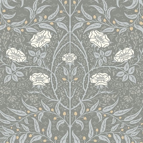 Stenciled Floral Floral Alloy Grey Peel and Stick Wallpaper